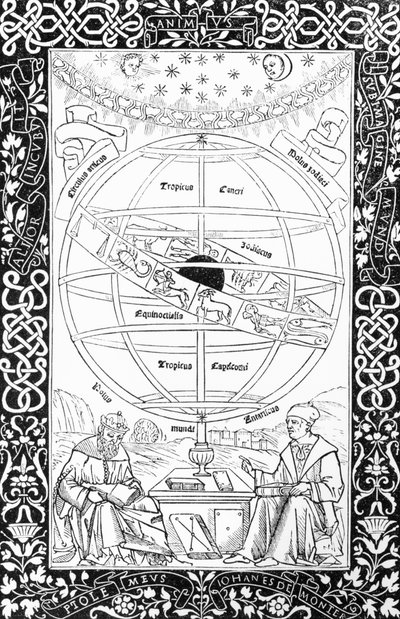 Ptolemaios system, illustration från vetenskap och litteratur från medeltiden och renässansen, skriven och graverad av Paul Lacroix, 1878 av English School