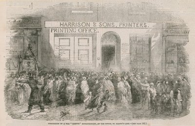 Publicering av en extraordinär krigstidning, på kontoret, St Martins Lane av English School