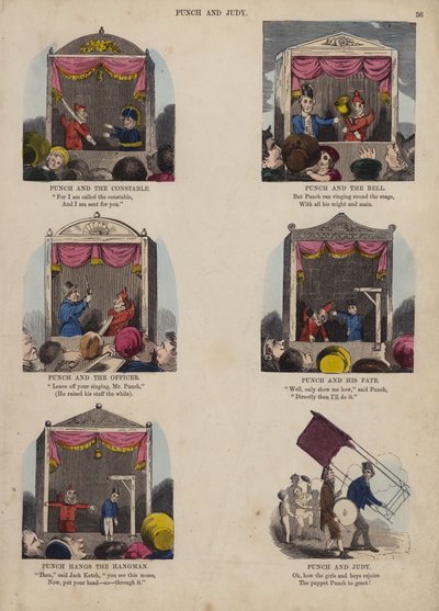 Punch and Judy Show (färgad gravyr) av English School