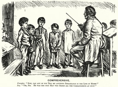Punch tecknad: Omfattande - religionsundervisningslektion (gravyr) av English School