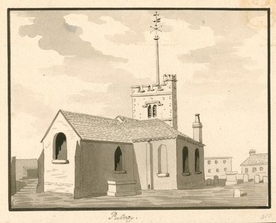 Putney Church, London (wc på papper) av English School