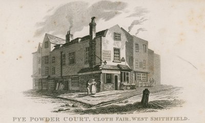 Pye Powder Court, Cloth Fair, West Smithfield, hölls på Sign of the Hand and Shears pub av English School