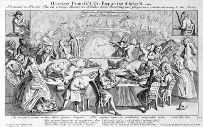 Quackery Unmasked, eller Empiricism Visad: Tillägnad doktor Chiron, ridmästare till Achilles, och Aesculapius, extraordinär läkare för de döda, 1748 av English School