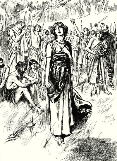 Drottning Boadicea och hennes soldater (litografi) av English School