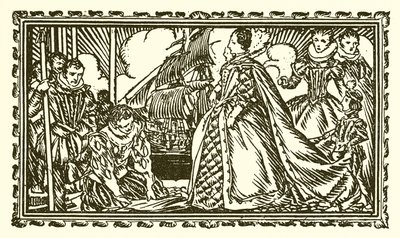 Drottning Elizabeth I och Sir Walter Raleigh av English School