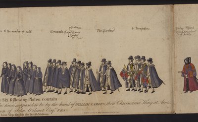 Drottning Elizabeth I:s begravningståg (färgad gravyr) av English School