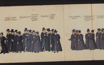 Drottning Elizabeth I:s begravningsprocession (färgad gravyr) av English School