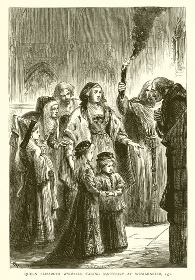 Drottning Elizabeth Wydville intar Sanctuary i Westminster, 1471 av English School
