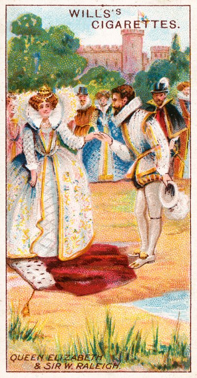 Drottning Elizabeth och Sir Walter Raleigh av English School