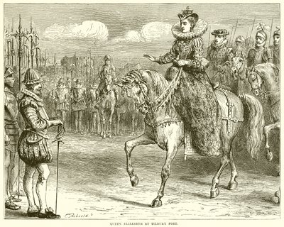 Drottning Elizabeth vid Tilbury Fort av English School