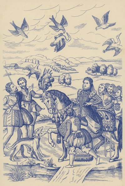 Königin Elizabeth beim Beizjagen von English School