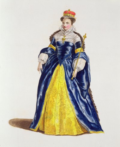 Queen Mary I (1516-58) av England 1554 (färgad gravyr) av English School