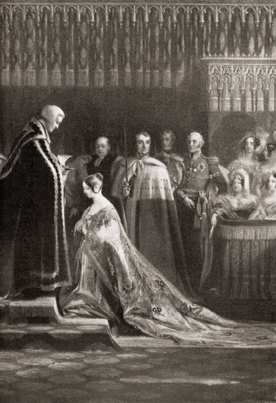 Drottning Victoria (1819-1901) tar emot det heliga sakramentet efter sin kröning av English School