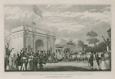 Drottning Victoria lämnar Buckingham Palace den 28 juni 1838 av English School