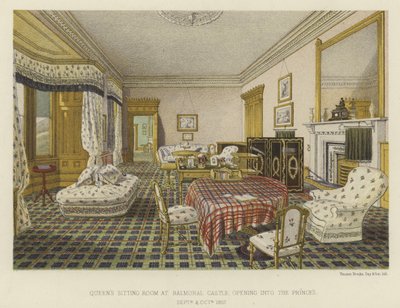 Drottning Victorias vardagsrum på Balmoral Castle, som öppnar in i Princes av English School