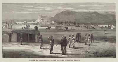 Quetta, i Beloochistan, nyligen ockuperad av brittiska trupper (gravyr) av English School