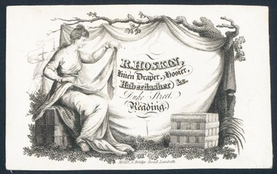 R Hoskin, linnedraperi, strumpa, sybehör, handelskort av English School