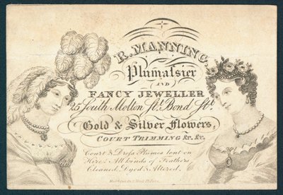 R Manning, Plumassier och fancy juvelerare, handelskort av English School