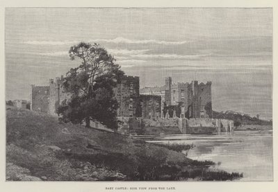 Raby Castle, sidovy från sjön (gravyr) av English School