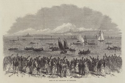 Race of Six Life-Boats at Penzance (gravyr) av English School