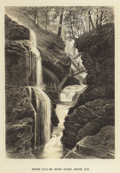 Rainbow Falls och Cavern Cascade, Watkins Glen av English School