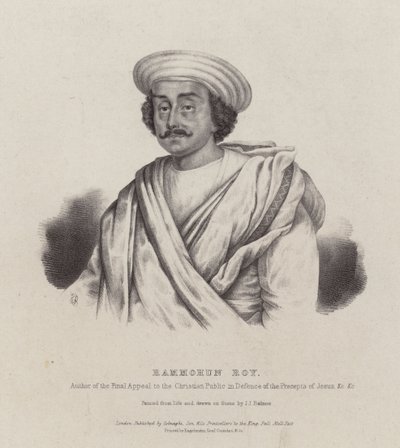 Ram Mohan Roy, indisk filosof, reformator och grundare av Brahmo Sabha-rörelsen (litografi) av English School