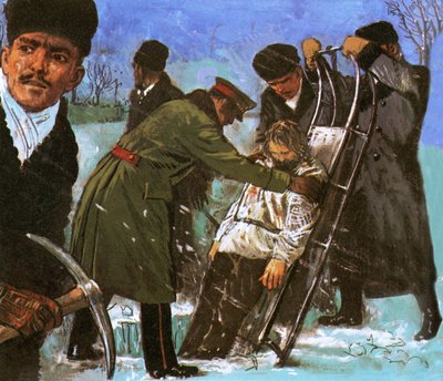 Rasputins kropp sänks genom ett hål i isen av English School