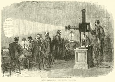Läser ballongsändningar i mikroskop, oktober 1870 av English School