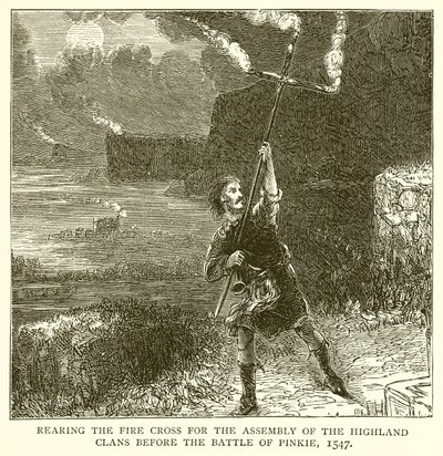 Uppfostrar eldkorset för församlingen av Highland Clans före slaget vid Pinkie, 1547 av English School