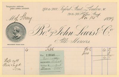 Kvitto från John Lewis & Co., 14 november 1896 av English School