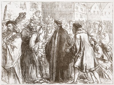 Mottagande av John Huss i Nürnberg, illustration från The History of Protestantism av James Aitken Wylie (1808-1890), pub. 1878 av English School