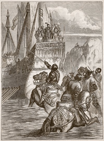 Mottagning av kejsaren Sigismund, illustration från Cassells Illustrated History of England (sepiafoto) av English School