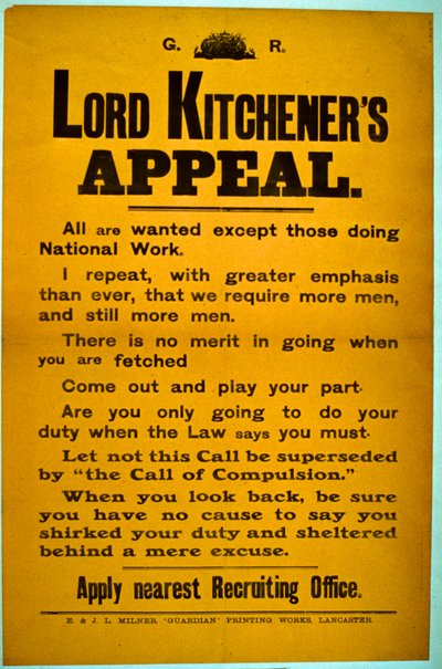 Rekryteringsaffisch - Lord Kitcheners appell, 1914-18 av English School
