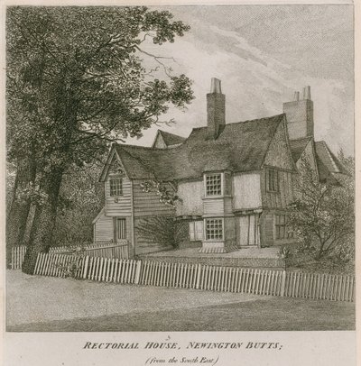 Rector House i Newington Butts, Southwark, London, från sydost av English School