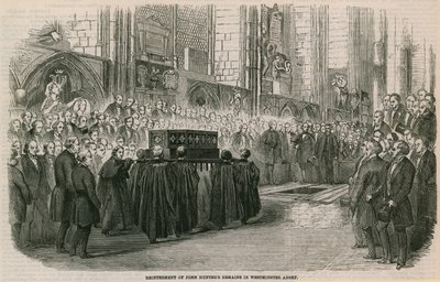 Återbegravningen av John Hunters finns kvar i Westminster Abbey, London av English School
