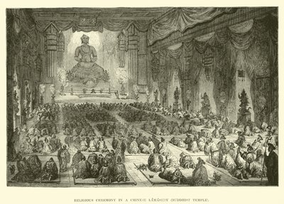 Religiös ceremoni i ett kinesiskt lamaseri, buddhistiskt tempel av English School