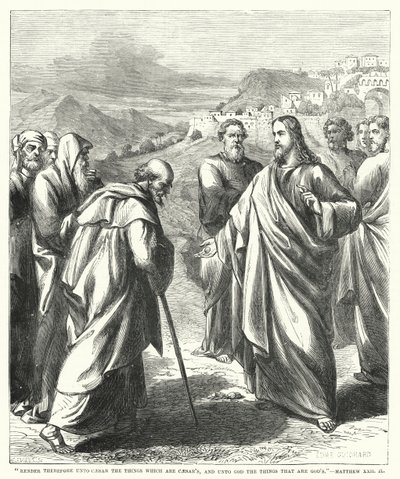 Ge därför kejsaren det som är kejsarens och Gud det som är Guds, Matteus XXII, 21 (gravyr) av English School