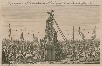 Representation av rivningen av korset i Cheapside år 1643 av English School