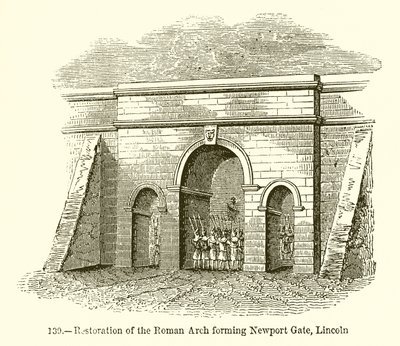 Restaurering av den romerska bågen som bildar Newport Gate, Lincoln av English School