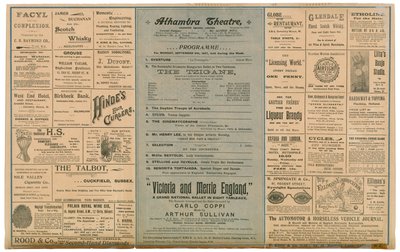 Baksidan av en reklambroschyr för Alhambra Theatre av English School