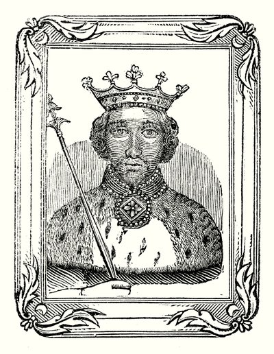 Richard II föddes 1366, kröntes 1377 och mördades 1399 (gravyr) av English School