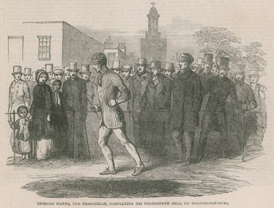 Richard Manks, fotgängaren, klarar sin tusende mil på Kennington Oval av English School