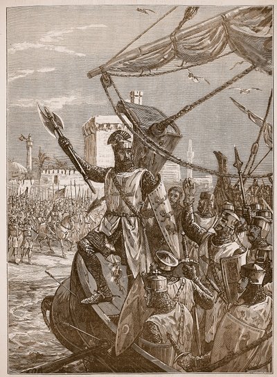Richard landar i Jaffa, illustration från Cassells Illustrated History of England (sepiafoto) av English School