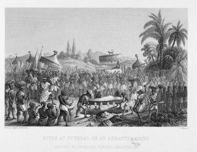 Rites at Funeral of an Ashantee Chief, graverad av A. Thorn, från World Religion, utgiven av A. Fullarton & Co. av English School