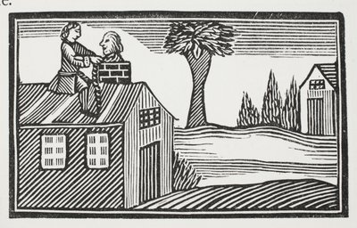 Råna huset på dess bacon, illustration från Chap-books of the Eighteenth Century av John Ashton, pub. 1882 av English School