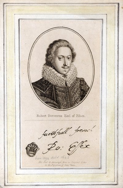 Robert Devereux, 3:e earl av Essex (1591-1646), hans sigill och autograf av English School