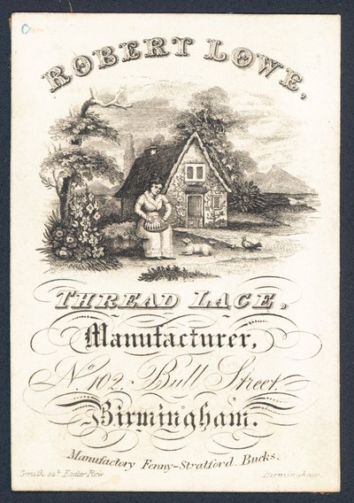 Robert Lowe, trådspetstillverkare, handelskort av English School