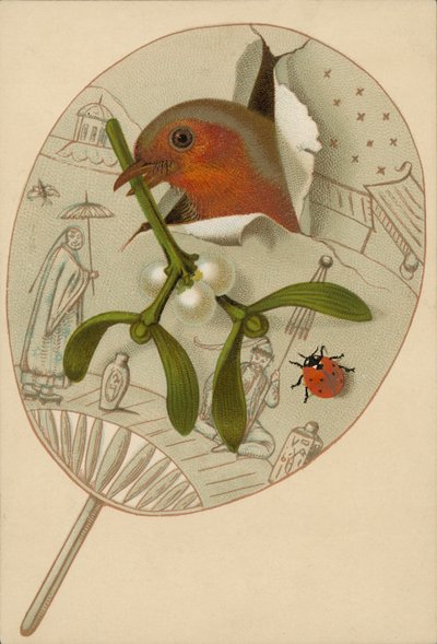 Robin och mistel (chromolitho) av English School