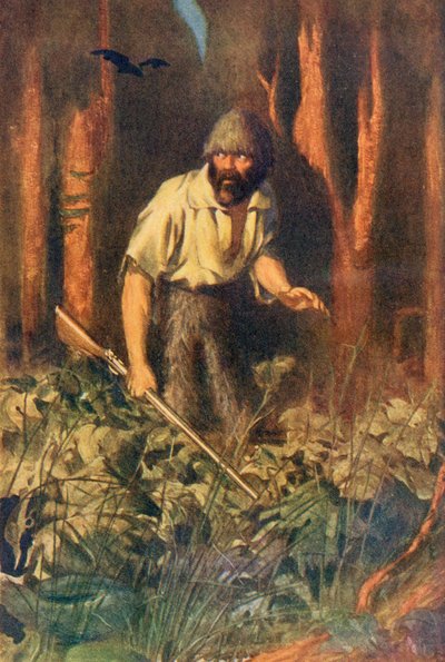 Robinson Crusoe ensam på ön, illustration från 