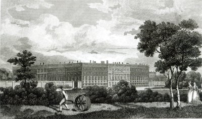 Rolling the Lawns på Hampton Court Palace, 7 mars 1807 av English School